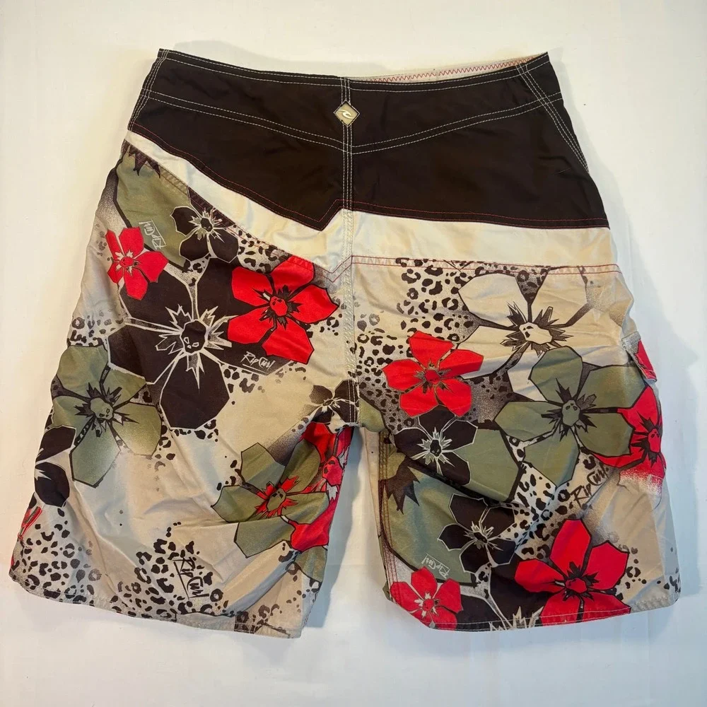 Rip Curl Mens Floral Leopard Skull Board Shorts Size 30 Red Black CBOUXQ